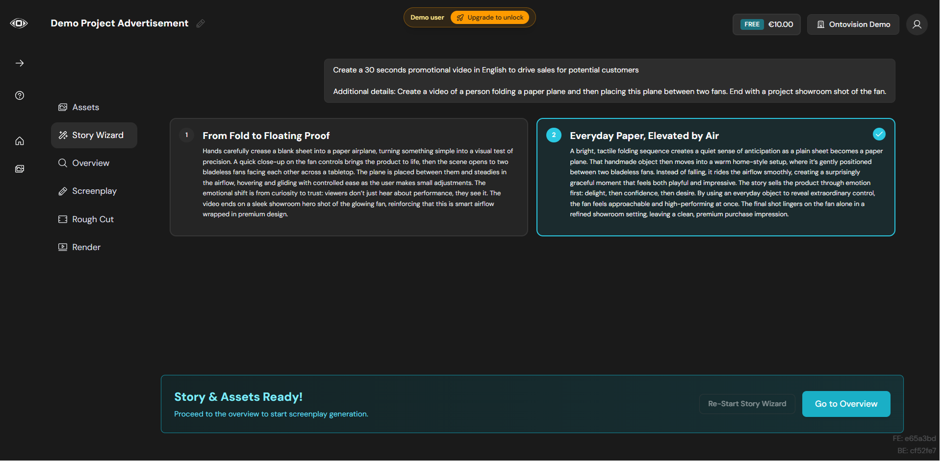 Ontovision story drafting wizard with a project brief