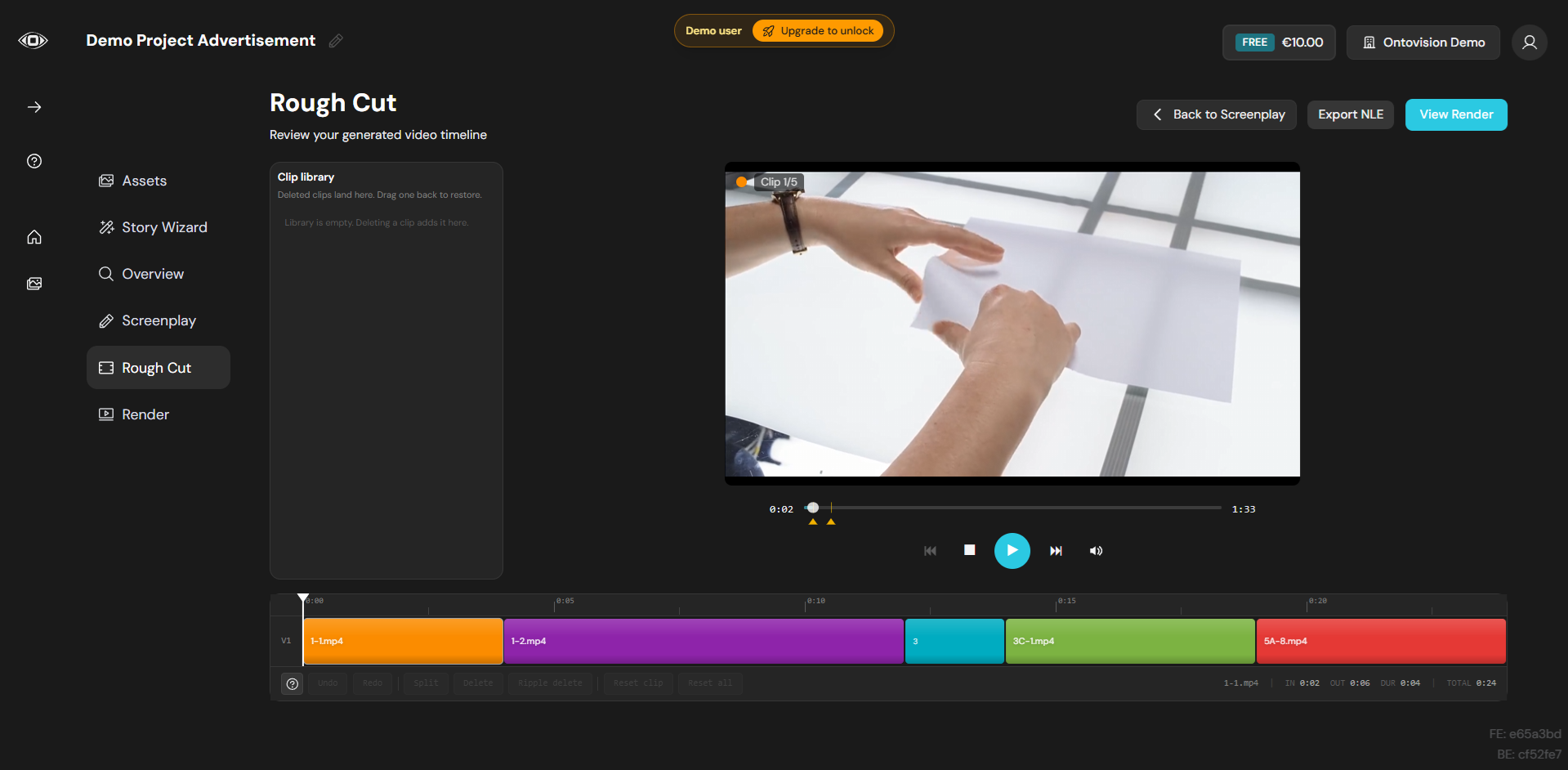 Ontovision automated rough-cut timeline view